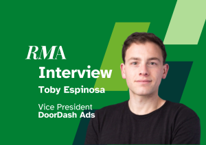 Retail Media Age interview graphic featuring Toby Espinosa, VP at DoorDash Ads.
