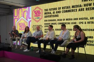 The Future of Retail Media panel on the Madfest stage, moderated by Rebecca Sentance at Retail Media Age.